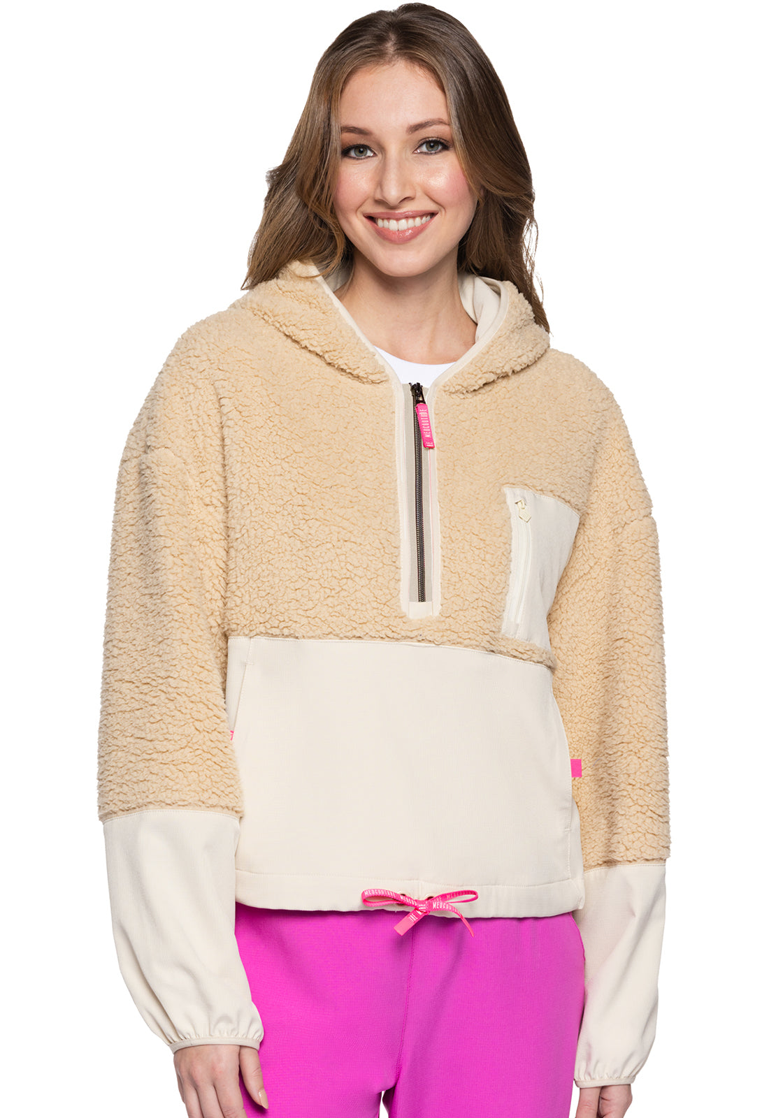 Women's Two-Tone Sherpa Hooded Zip Pullover - Nitro Nude